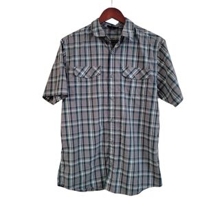 Patagonia Men's High Moss Plaid Nylon Button Down Short Sleeve Shirt Medium
